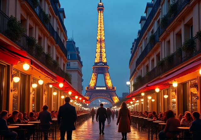 Eiffeltårnet i Paris om natten