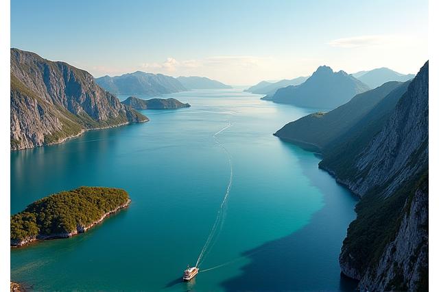Kystcruise langs Helgelandskysten i solnedgang