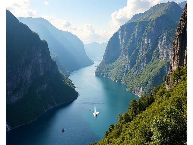 Dramatisk Geirangerfjord med brusende fossefall