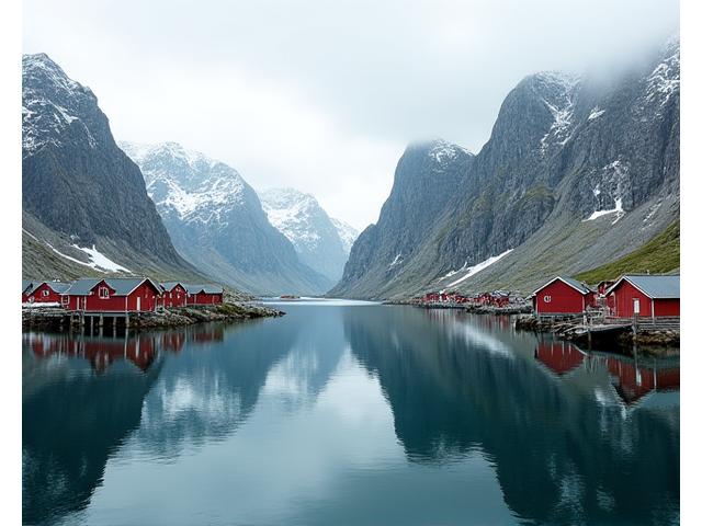 Majestetiske Lofoten med fiskelandsby og fjell