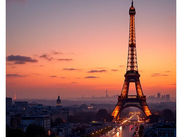Eiffeltårnet i Paris ved solnedgang